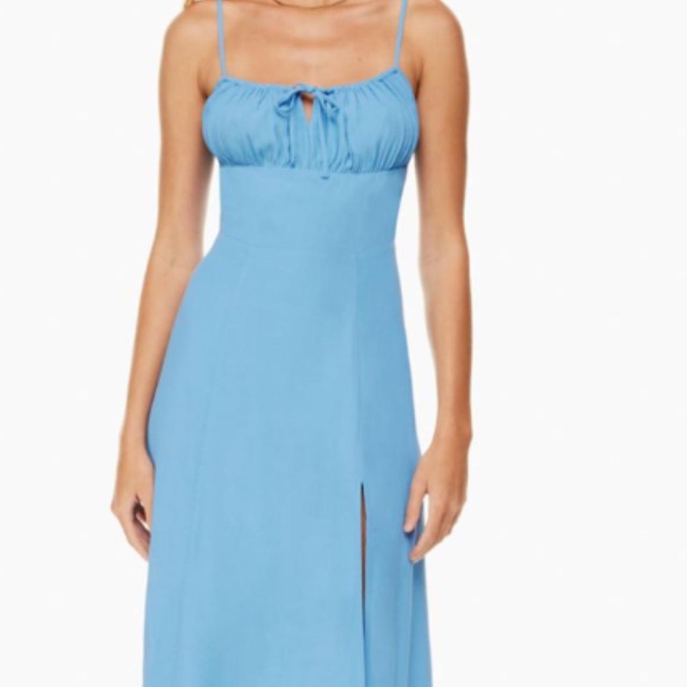 Sunday Best Dusty Blue Midi Slip Dress with Spaghetti Straps